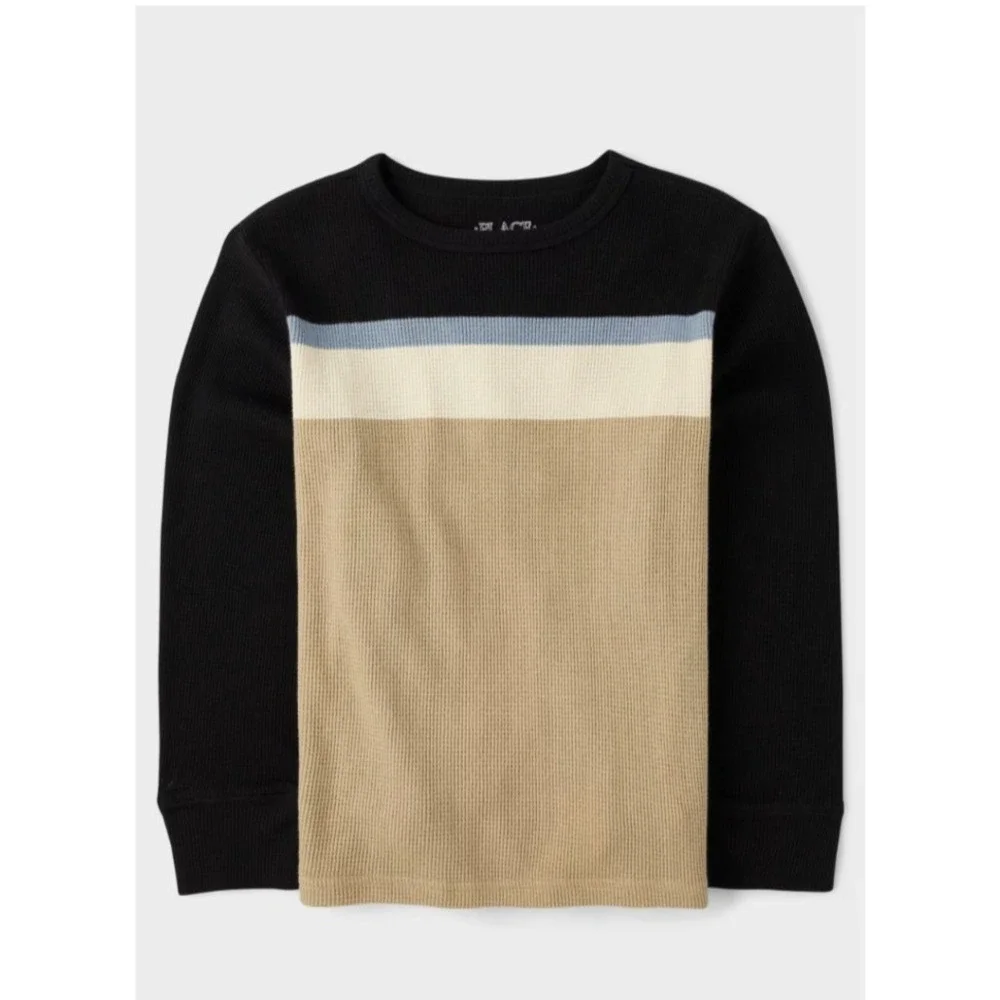 The Children's Place Boys Colorblock Thermal Long Sleeve Top Black Tan L 10/12